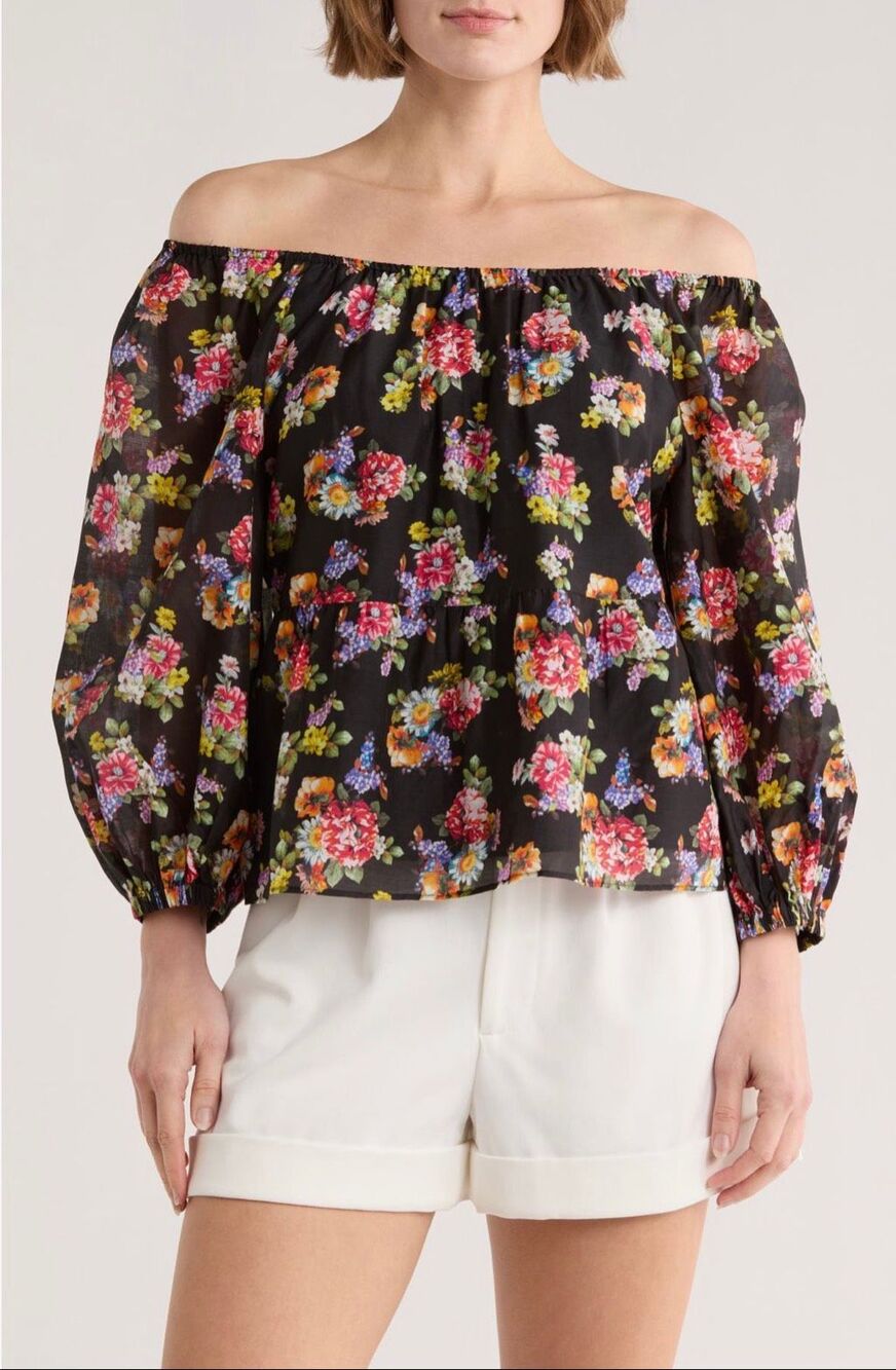 ALICE + OLIVIA Floral Print Ruffle Peasant Top NWT Size Medium